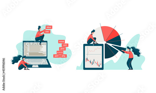 Project Team Engineering Interface Writing Code and Displaying Graph Vector Set