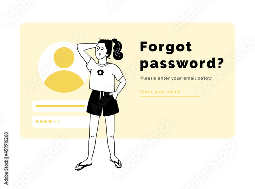 Pensive young girl thinks remembering her password