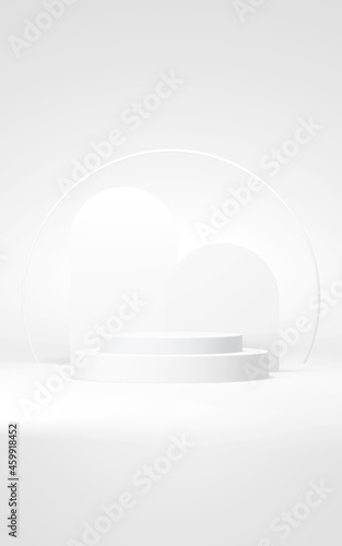 Podium abstract background. Geometric shape.Vertical white colors scene. Minimal 3d rendering. Scene with geometrical background. 3d render