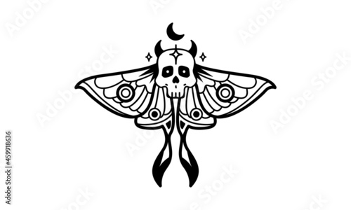 Vector illustration in the form of a skull with wings of a night moth.
