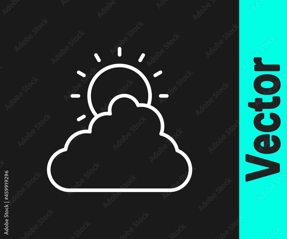 White line Sun and cloud weather icon isolated on black background. Vector White line Sun and cloud weather icon isolated on black background. Vector