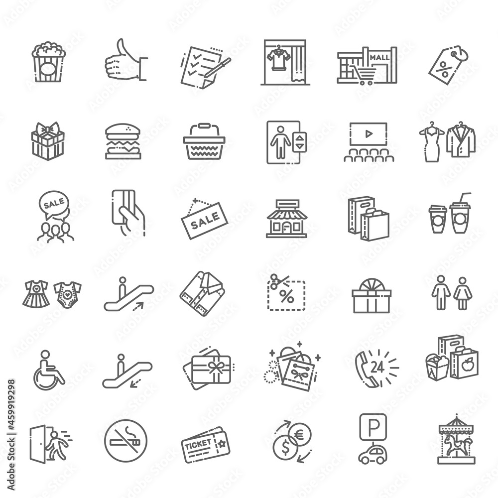 Market Shopping mall - minimal thin line web icon set. Outline icons collection. Simple vector illustration.