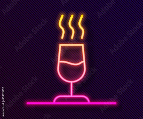 Glowing neon line Wine tasting, degustation icon isolated on black background. Sommelier. Smells of wine. Vector