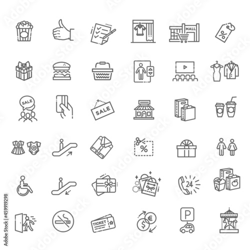 Market Shopping mall - minimal thin line web icon set. Outline icons collection. Simple vector illustration.