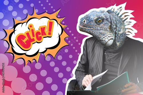 Businessman with lizard fac...