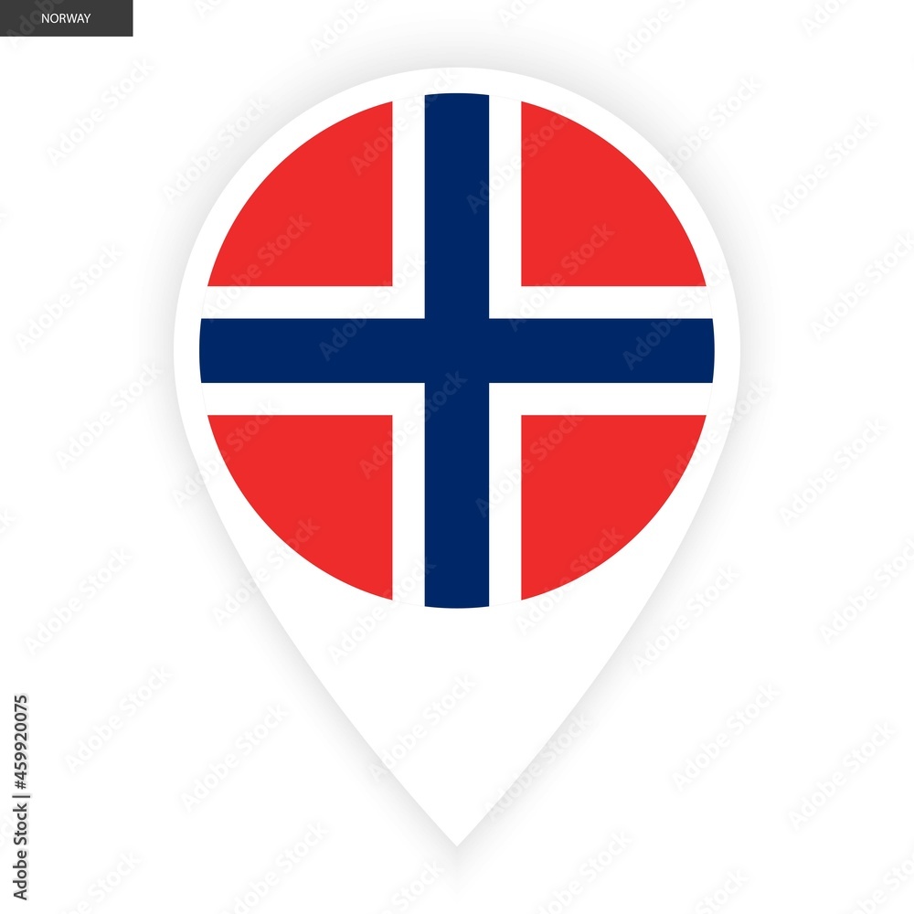 Fototapeta premium Norway marker icon isolated on white background. Norway pin icon with white border on white background.
