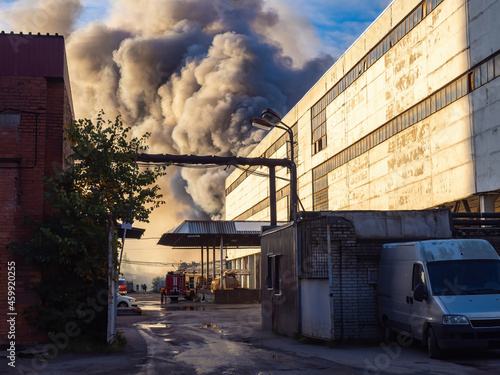 Industrial fire. Smoke from...