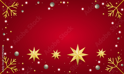 Red Christmas Background with balls, Stars. Christmas Greeting Card concept for NEW YEAR 2022. illustration vector