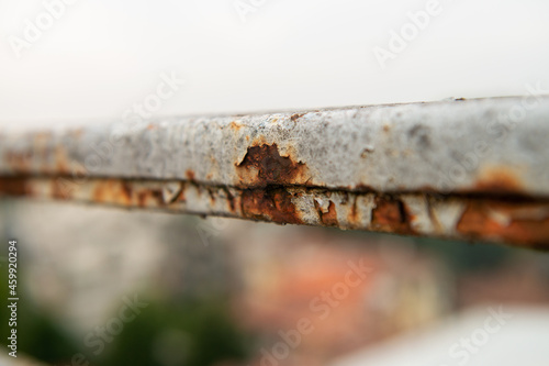Full frame of Rust on railing