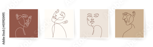 Set of vector stylized woman faces. Modern single line art. Woman beauty fashion concept, minimalistic style.