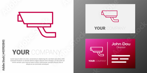 Logotype line Security camera icon isolated on white background. Logo design template element. Vector