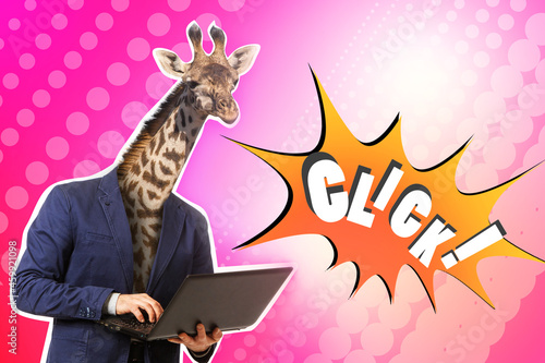 Giraffe man with laptop. Lo...