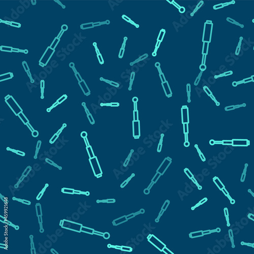 Green line Telescopic baton icon isolated seamless pattern on blue background. Vector