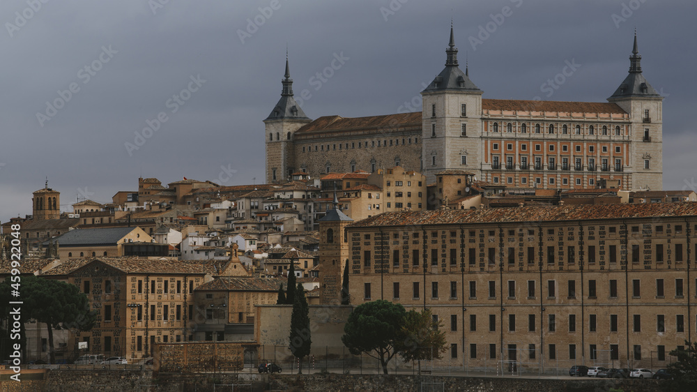 View of the historic city center of Toledo, Alcazar and residential areas of the city center.