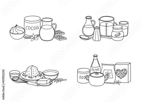 Groups of hand drawn cooking ingredients.