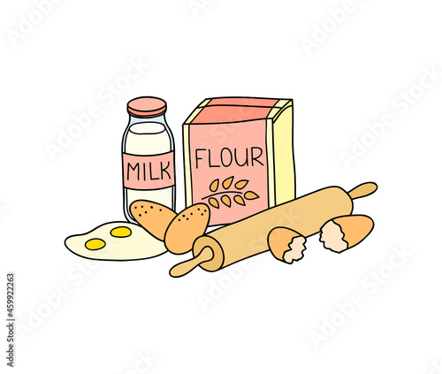 Group of hand drawn cooking ingredients.