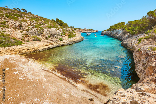 Turquoise waters in Mallorca. Virgili cove. Mediterranean coastline. Balearic