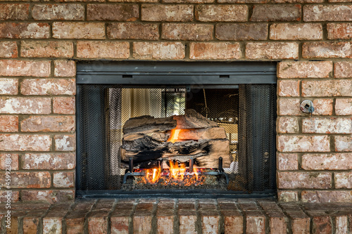 Burning fire place in a Texas home