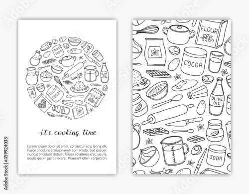 Card templates with hand drawn cooking ingredients.