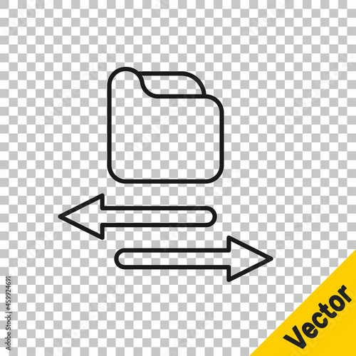 Black line Transfer files icon isolated on transparent background. Copy files, data exchange, backup, PC migration, file sharing concepts. Vector