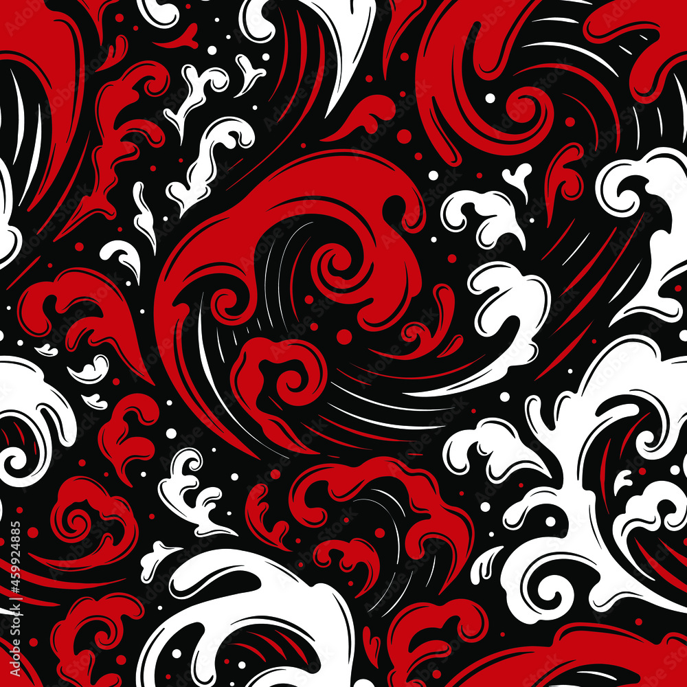 Vector Black White and Red Wave Seamless Pattern Vector Black White and Red Wave Seamless Pattern