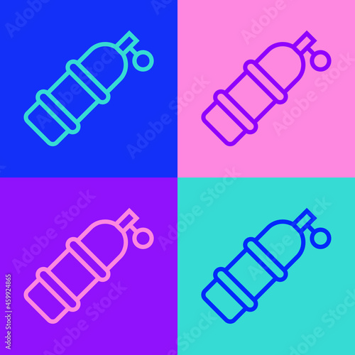 Pop art line Aqualung icon isolated on color background. Oxygen tank for diver. Diving equipment. Extreme sport. Diving underwater equipment. Vector