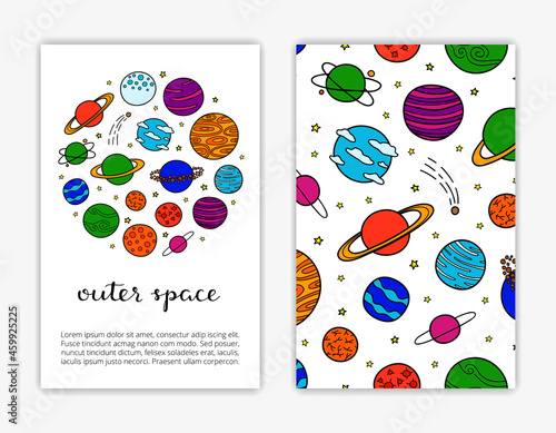 Card templates with fantastic space planets.