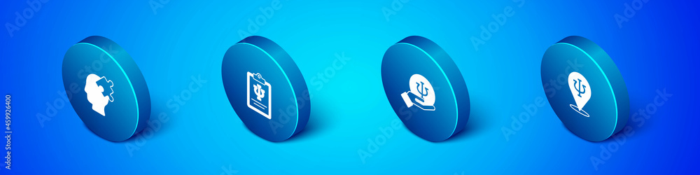 Set Isometric Solution to the problem, Psychology, Psi, and icon. Vector Set Isometric Solution to the problem, Psychology, Psi, and icon. Vector