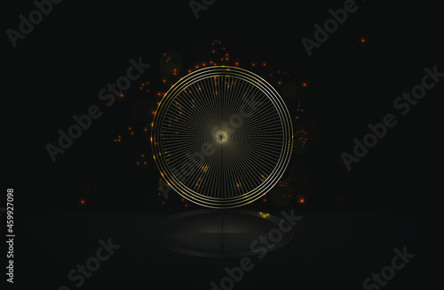 dark luxury background with golden circles and glitter lines. vector illustration