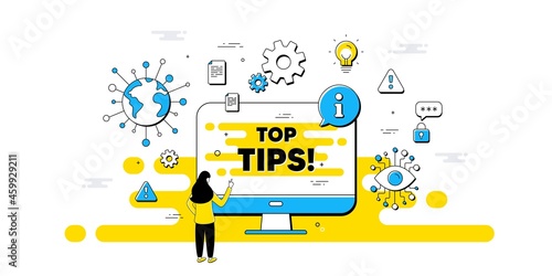 Top tips symbol. Internet safe data infographics. Education faq sign. Best help assistance. Top tips information message. Isolated AI privacy banner. Vector