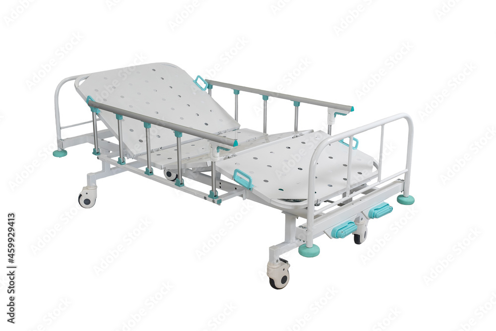 A medical bed for a hospital or nursing home. White background. A medical bed for a hospital or nursing home. White background.
