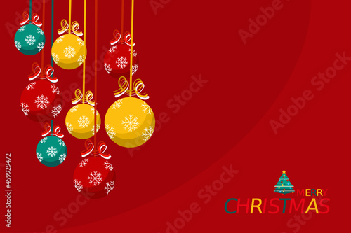 flat art and cartoon design for Christmas ornament decorate on red background