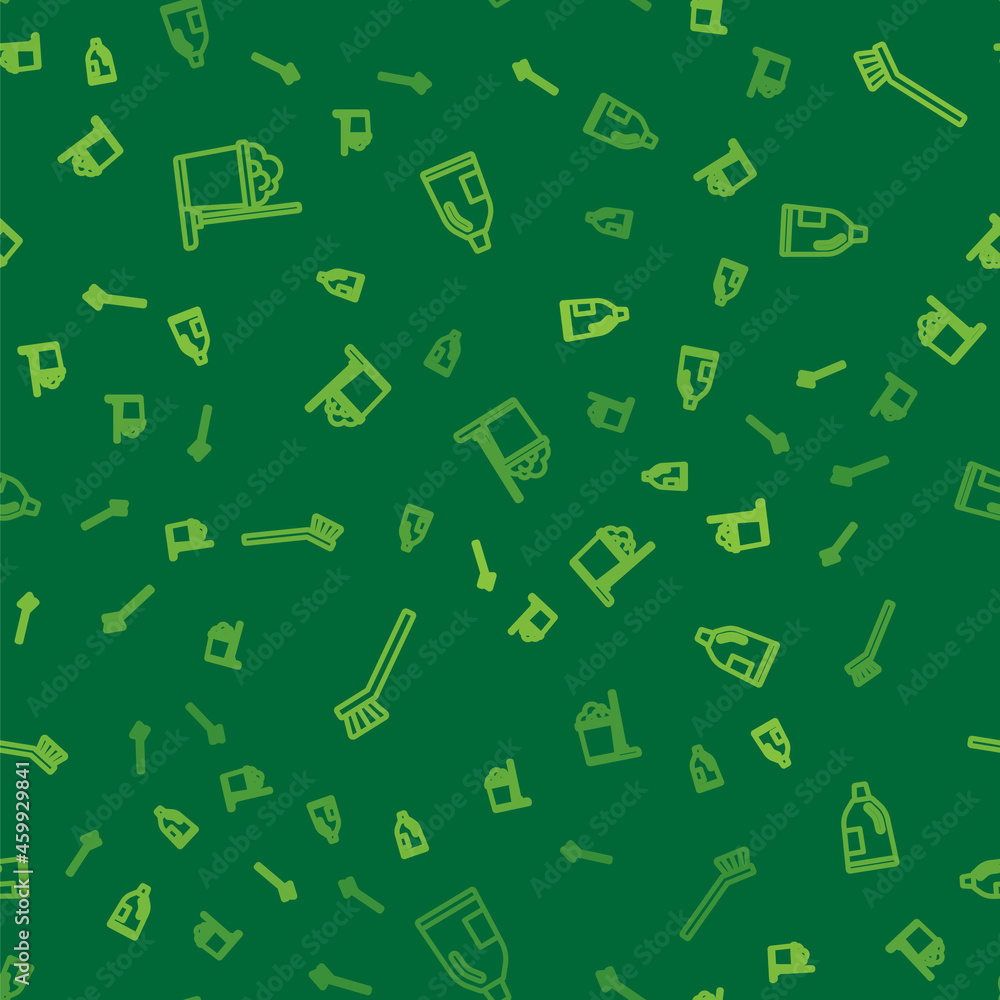 Set line Mop and bucket, Brush for cleaning and Bottle agent on seamless pattern. Vector Set line Mop and bucket, Brush for cleaning and Bottle agent on seamless pattern. Vector