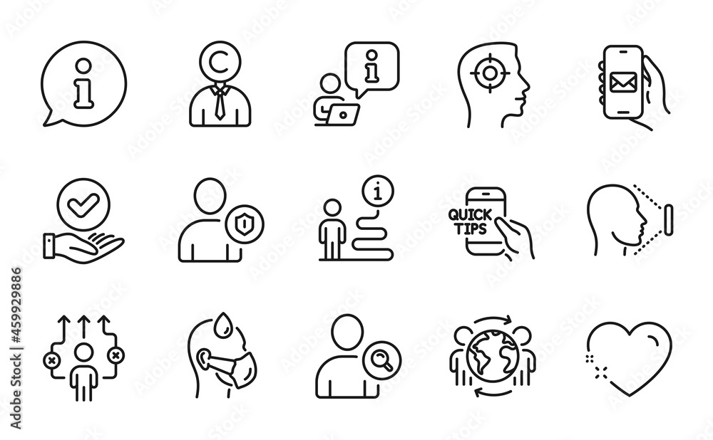 People icons set. Included icon as Global business, Sick man, Face id signs. Copyrighter, Heart, Find user symbols. Business way, Recruitment, Security. Education, Mail app line icons. Vector People icons set. Included icon as Global business, Sick man, Face id signs. Copyrighter, Heart, Find user symbols. Business way, Recruitment, Security. Education, Mail app line icons. Vector