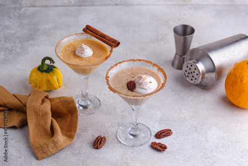 Creamy cocktail with pumpkin and pecan