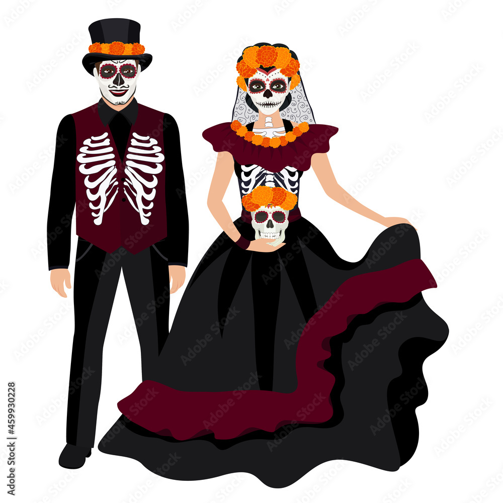 Vector Dia de Los Muertos. Day of the Dead or Mexico. Couple celebrate ...
