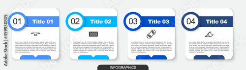 Set line Skateboard wheel, , and park. Business infographic template. Vector