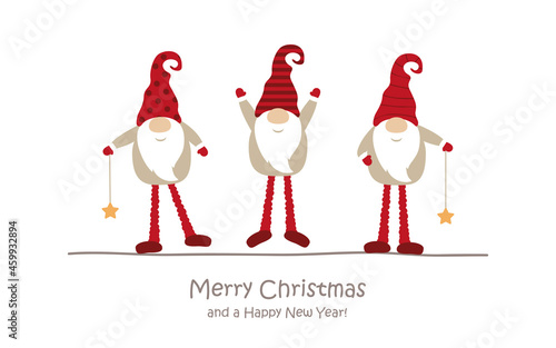 merry christmas greeting card with cute dwarf