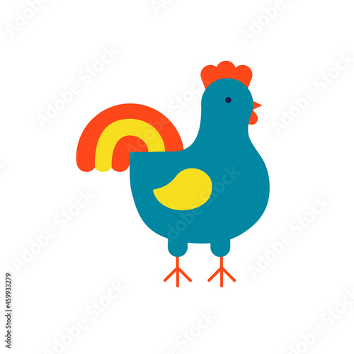 Cute small rooster standing. Flat vector illustration isolated on white.