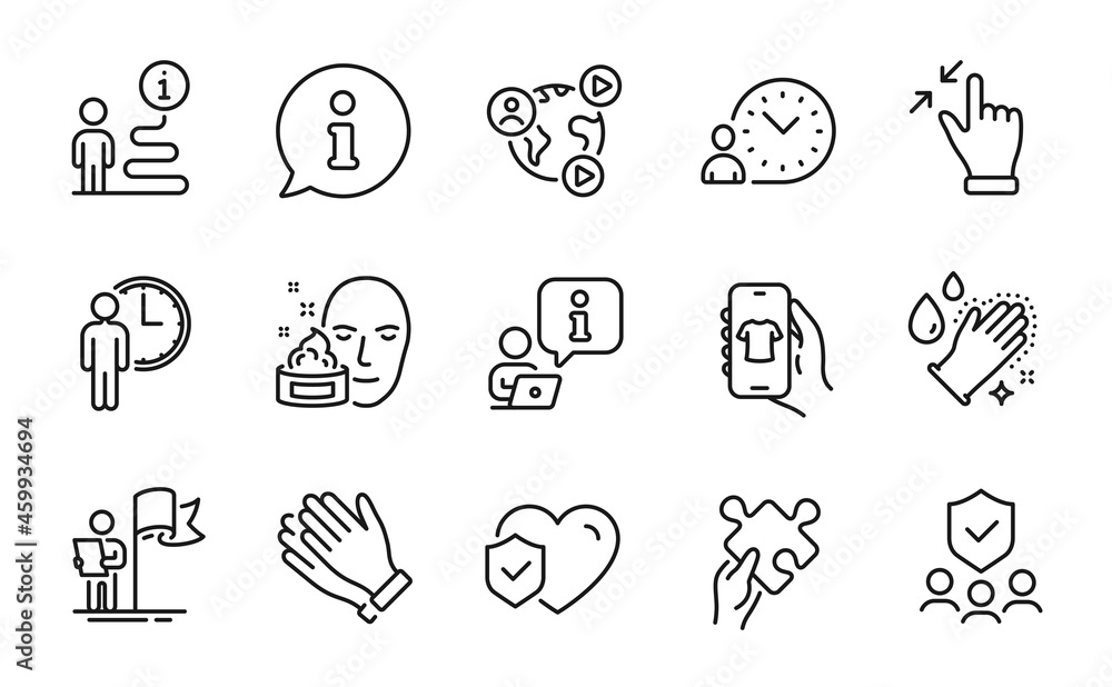 People icons set. Included icon as Washing hands, Shop app, Leadership signs. Security agency, Face cream, Puzzle symbols. Touchscreen gesture, Clapping hands, Video conference. Waiting. Vector People icons set. Included icon as Washing hands, Shop app, Leadership signs. Security agency, Face cream, Puzzle symbols. Touchscreen gesture, Clapping hands, Video conference. Waiting. Vector