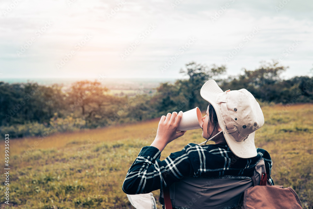 Happy women backpack and enjoying with the beautiful nature relaxing on weekend. Happy women backpack and enjoying with the beautiful nature relaxing on weekend.