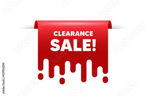 Clearance sale text. Red ribbon tag banner. Special offer price sign. Advertising discounts symbol. Clearance sale sticker ribbon badge banner. Red sale label. Vector