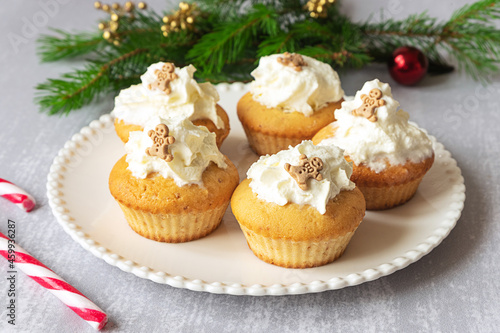 Homemade cupcakes with Christmas decorations