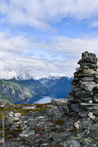 Amazing aerial views of a typical norwegian Fjord from a mountain. © Pablo