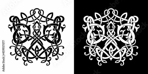 Celtic knot and Celtic tattoo art hand writing frog in viking style isolated, scandinavian pattern vector illustration, t-shirt print