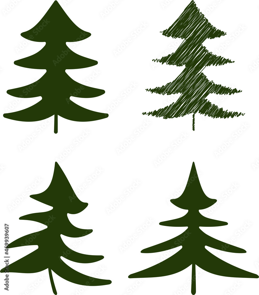 Vector drawing of set silhouettes abstract christmas trees