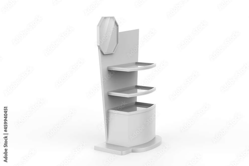 Display stand, retail display stand for product , display stands isolated on white background. 3d illustration Display stand, retail display stand for product , display stands isolated on white background. 3d illustration