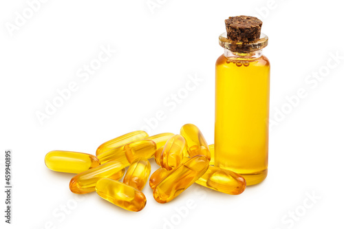 Fish oil capsules isolated on white background with clipping path and full depth of field