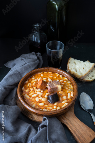 
Fabada, a plate of food with legumes typical of Spain. Stewed white beans