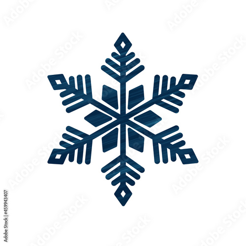 Blue snowflake with texture. Icon logo design. Ice crystal winter symbol. Template for winter design. 